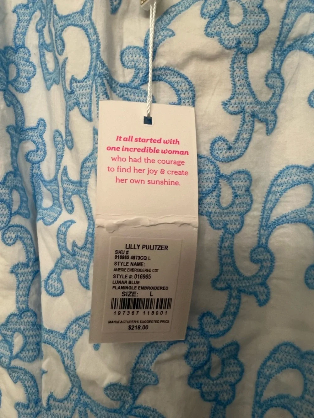 LILLY PULITZER AMERIE EMBROIDERED COTTON DRESS LUNAR BLUE FLAMINGLE EMBROIDERED - Picture 4 of 8